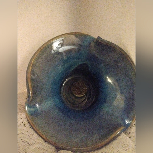 Blue Glazed Pottery Flower Planter 6X4 in.Tall. - Picture 4 of 5